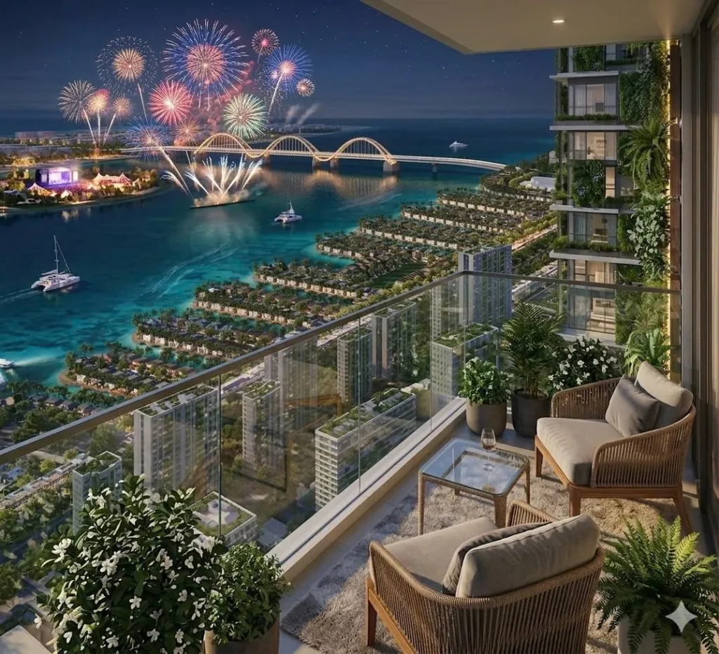 Phối cảnh căn hộ Imperia Green Paradise nhìn ra hồ và vịnh biển Cần Giờ