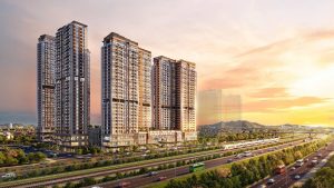 Phối cảnh các tòa căn hộ Imperia Hanoi Garden City bên trục đường cao tốc