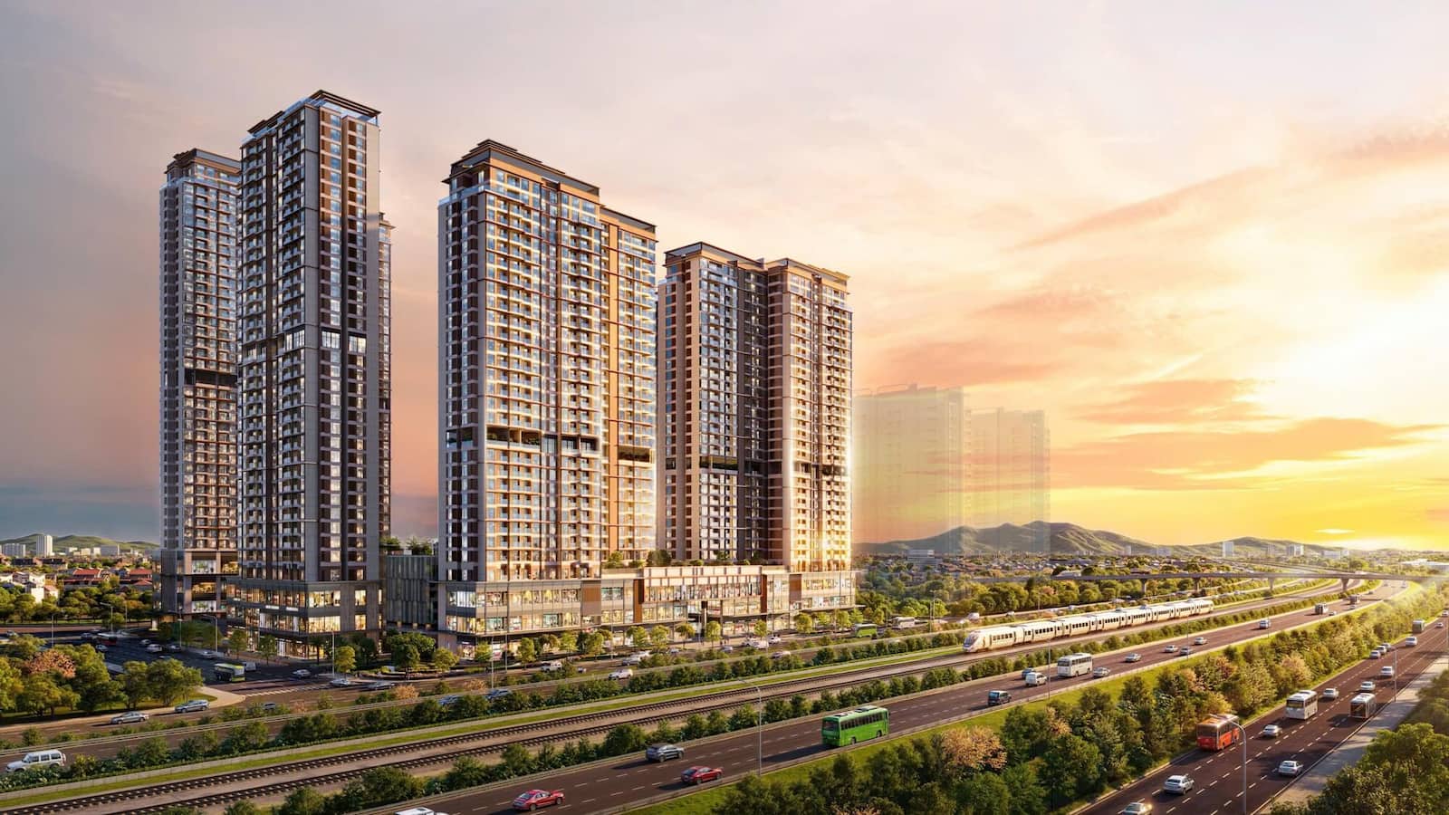 Phối cảnh các tòa căn hộ Imperia Hanoi Garden City bên trục đường cao tốc
