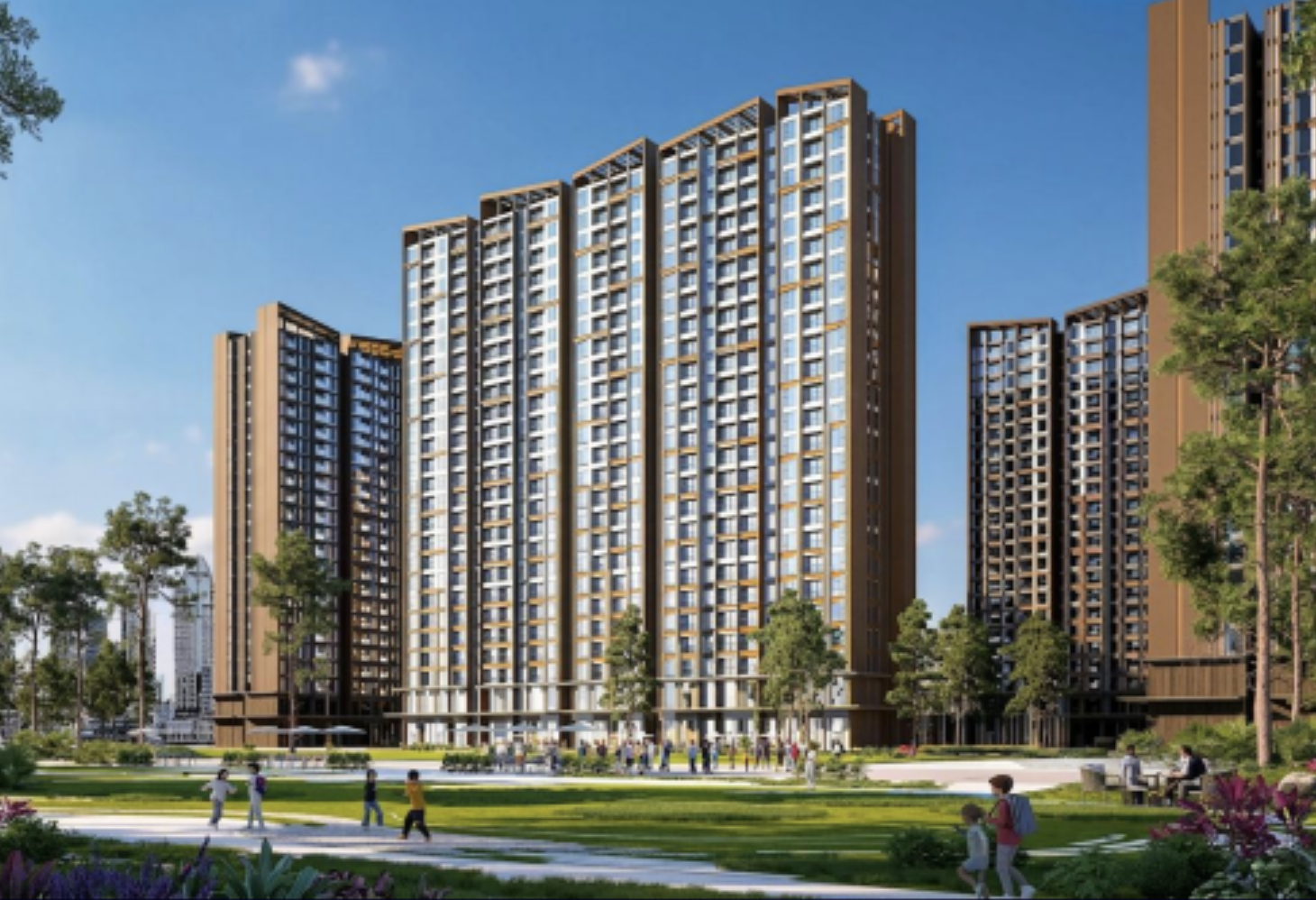 MIK Group dồn 77 hecta cho 2 dự án lớn tại TP.HCM 1 Phối cảnh cụm cao tầng dạng đô thị với mảng xanh và cư dân đi bộ, minh hoạ định hướng thiết kế dự án MIK Group