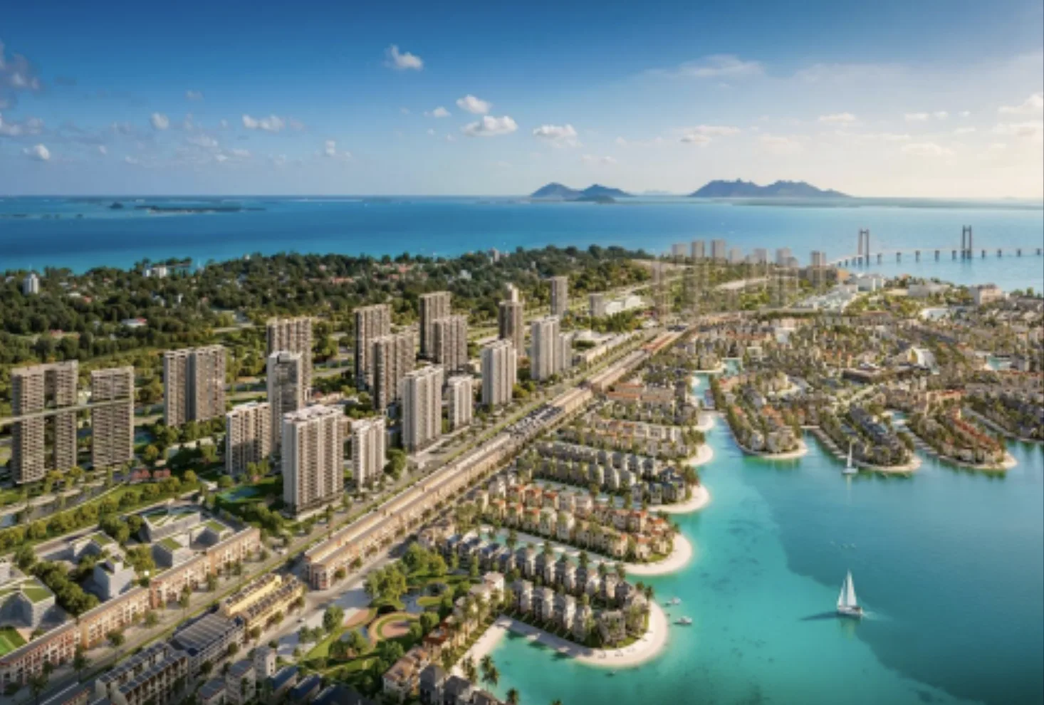 MIK Group dồn 77 hecta cho 2 dự án lớn tại TP.HCM 2 Phối cảnh tổng thể khu đô thị ven biển với biệt thự liền kề mặt nước, gợi hướng phát triển sinh thái nghỉ dưỡng của MIK Group tại Cần Giờ